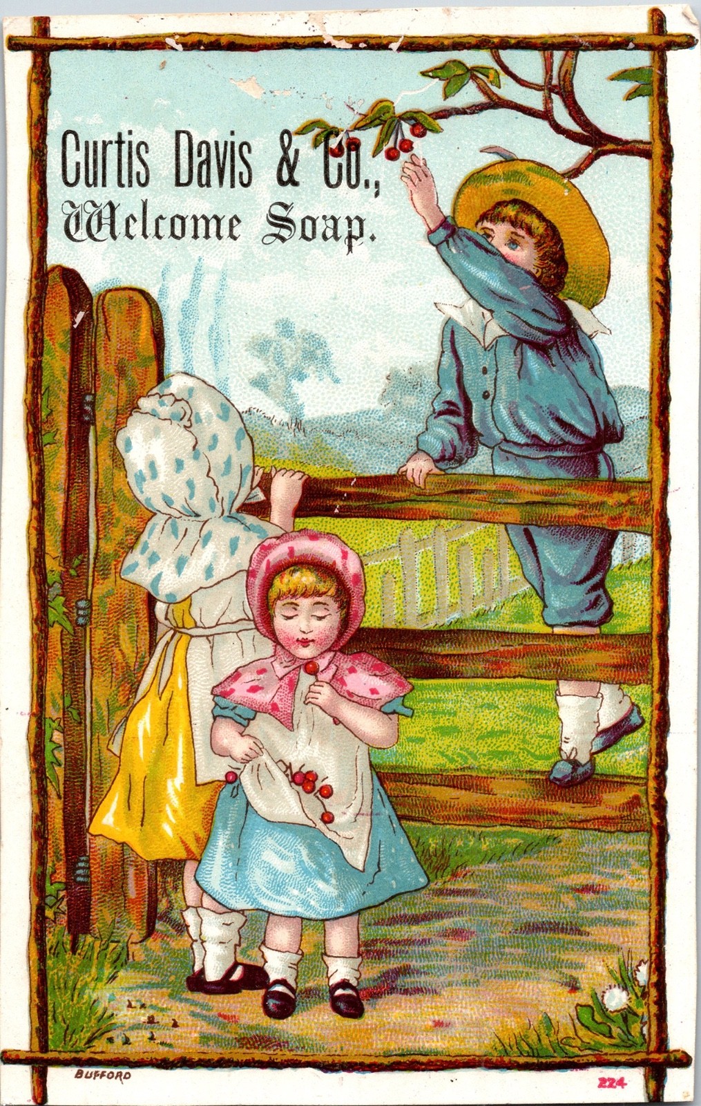 1880's Vintage Adorable Victorian Children Curtis Davis Welcome Soap Trade Card