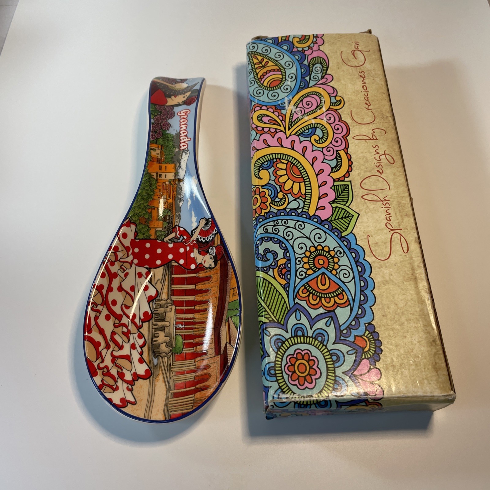 Creaciones Gavi Granada Spain Ceramic Spoon Rest Hand Painted Flamenco