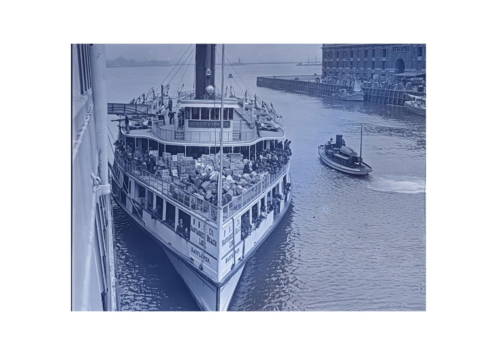 1921 Boston Immigrants Mayflower Steamer Police Boat Glass Plate Negative OOAK