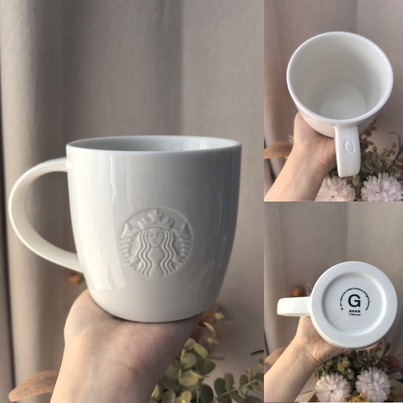 Starbucks Cup Embossed White Ceramic G/T Cup Classic Starbucks Coffee Simple Mug