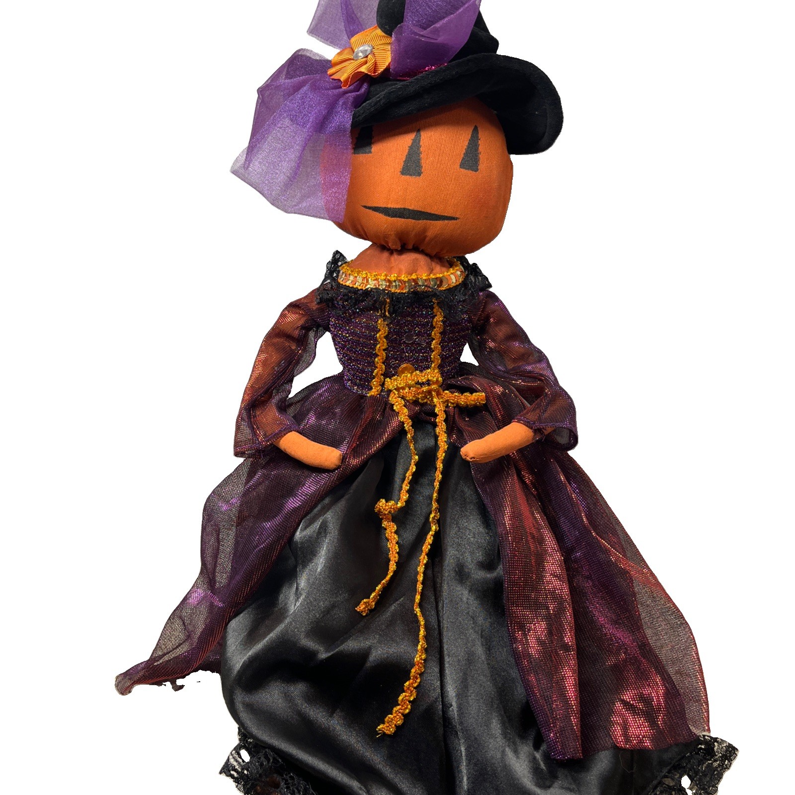 2014 Retired Halloween Whimsical Pumpkin Face Witch Shelf Sitter Doll