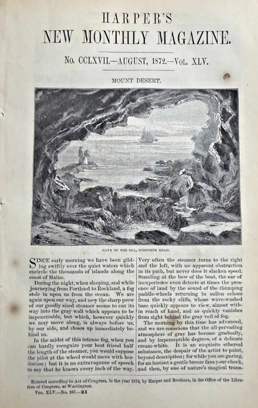 1872 Mount Desert Maine Cave of the Sea Blue Hill Bay Somes Sound Echo Lakes