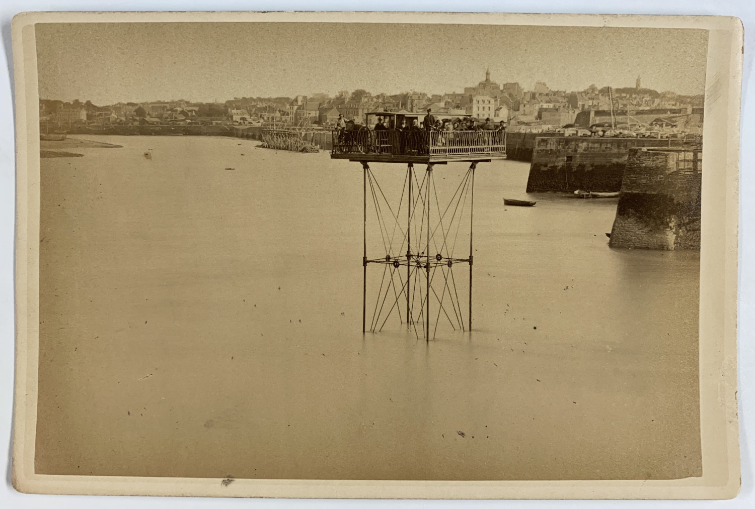 Oblin, France, Saint-Malo, Overhead Crane, Albumen Print, ca.1880 Vintage Album