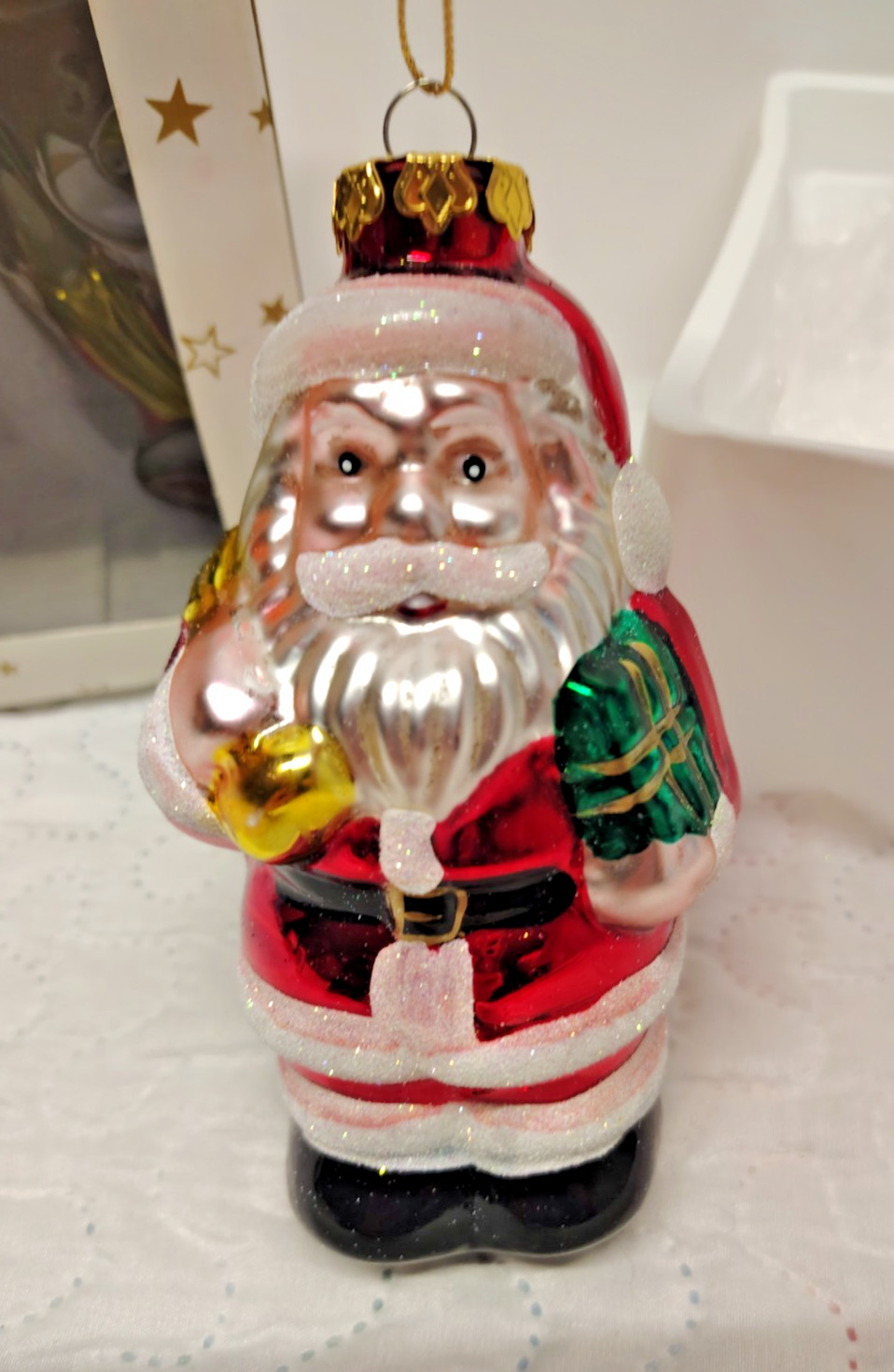 Vintage 1998 Christmas Santa Blown Glass Ornament Original Box