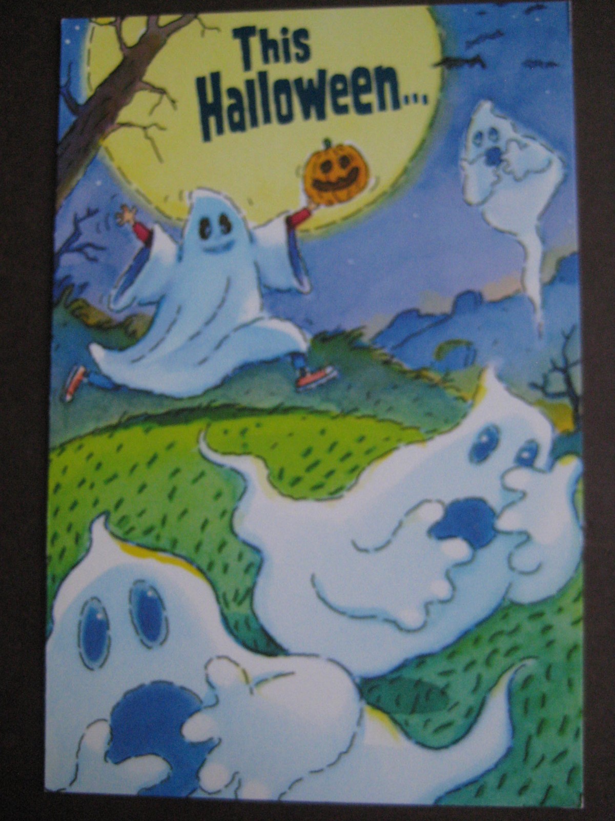 UNUSED vintage greeting card Tender Thoughts HALLOWEEN Screaming Ghosts