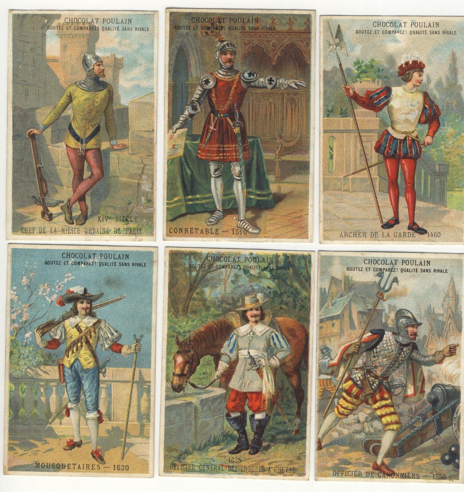 Chocolat Poulain 1890s Soldiers 6 different cards VG/G