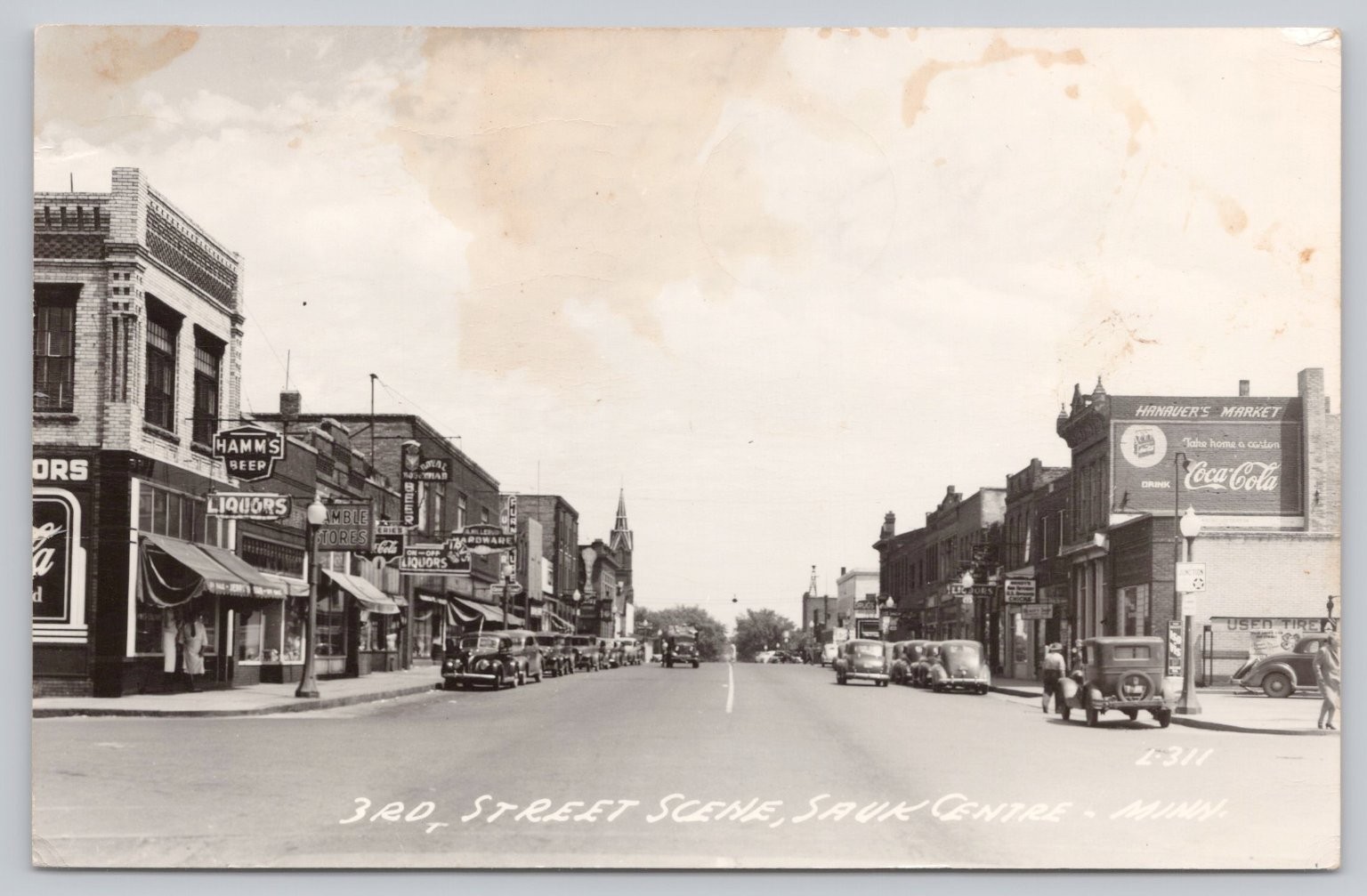 1948 Sauk Centre MN 3rd Street Scene Vintage Photo Postcard Posted RPPC