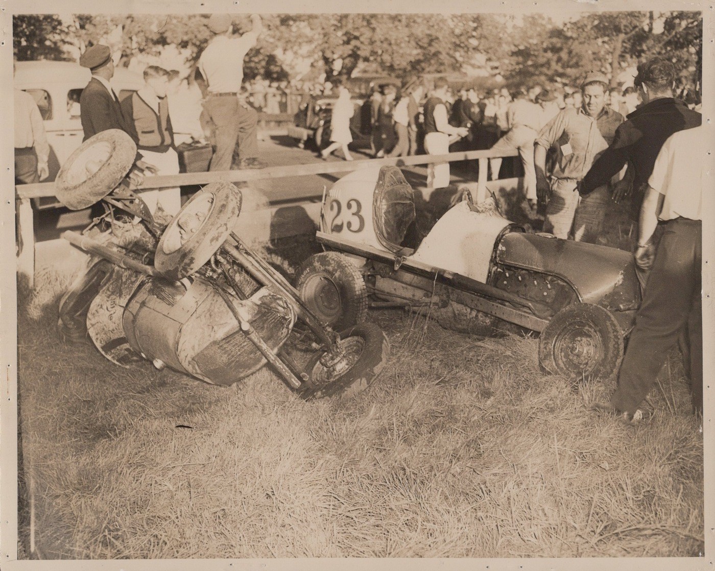Midget Auto Racing Crash #23 Long Island NY 1930s - Original Photo Himes Estate