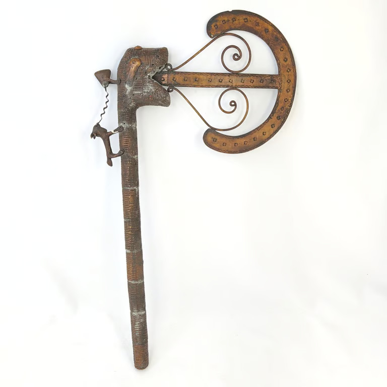 Fon Benin Dahomey Ceremonial Scepter Recade Sokpo African Tribal Bronze Axe