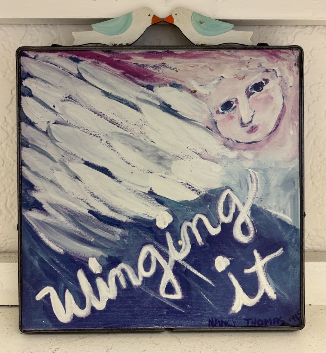 NANCY THOMAS Folk Art 1995 “Just Winging It” with Bird Top Rare