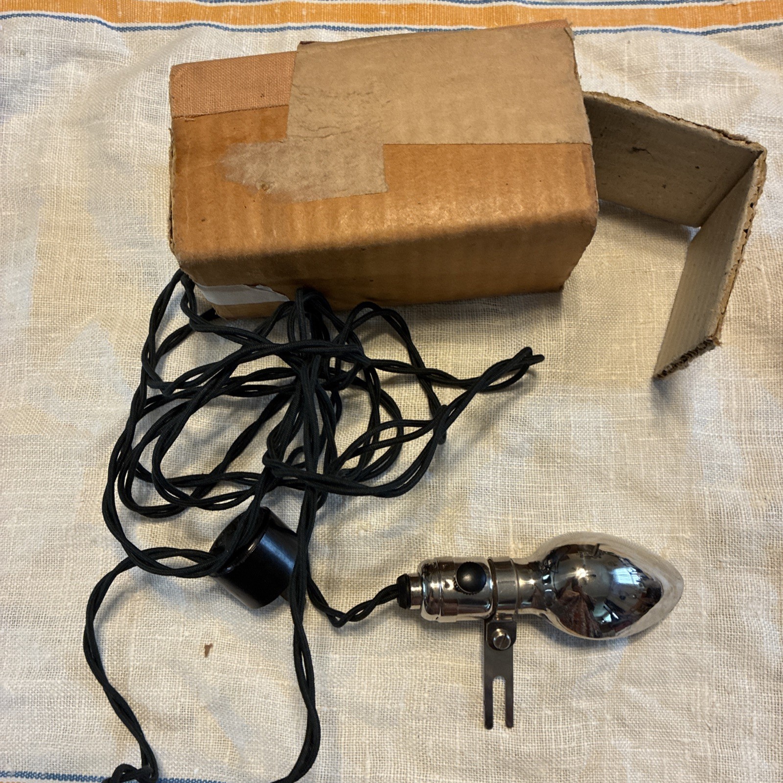 Vtg New NOS Chrome Sewing Machine Lamp Light Singer White Corded Plug Hubbell 