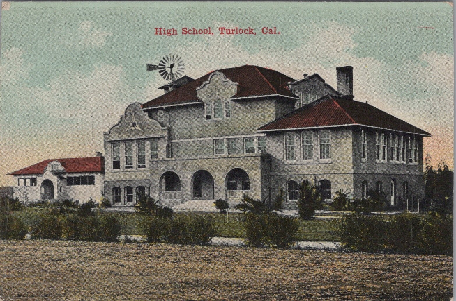 Turlock High School Weather Vane California CA 1910 postcard IP19