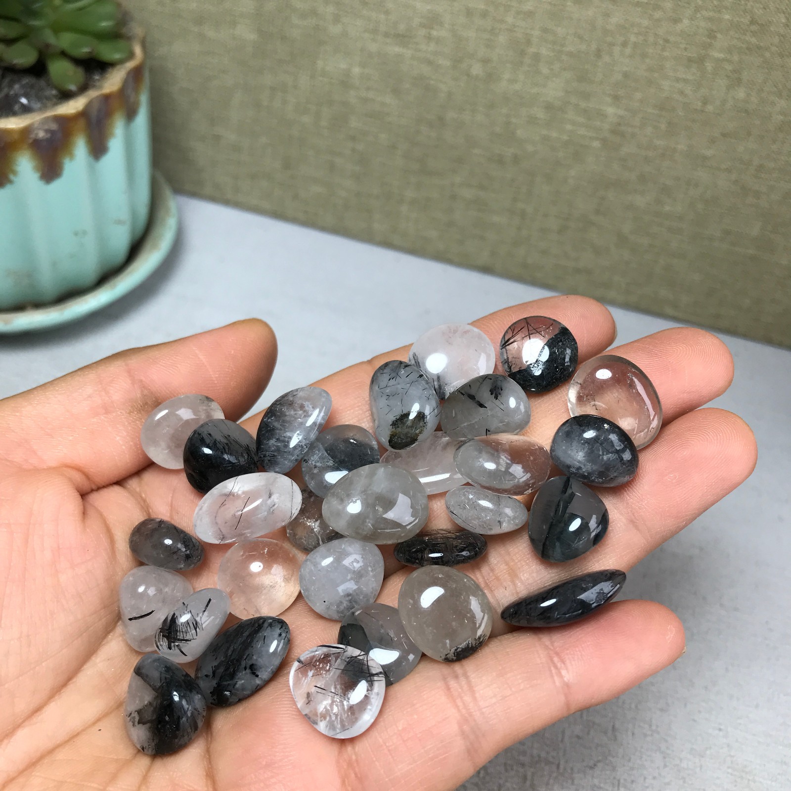 29pcs Rare Natural Black hair Crystal semi-precious specimens 61g A5386