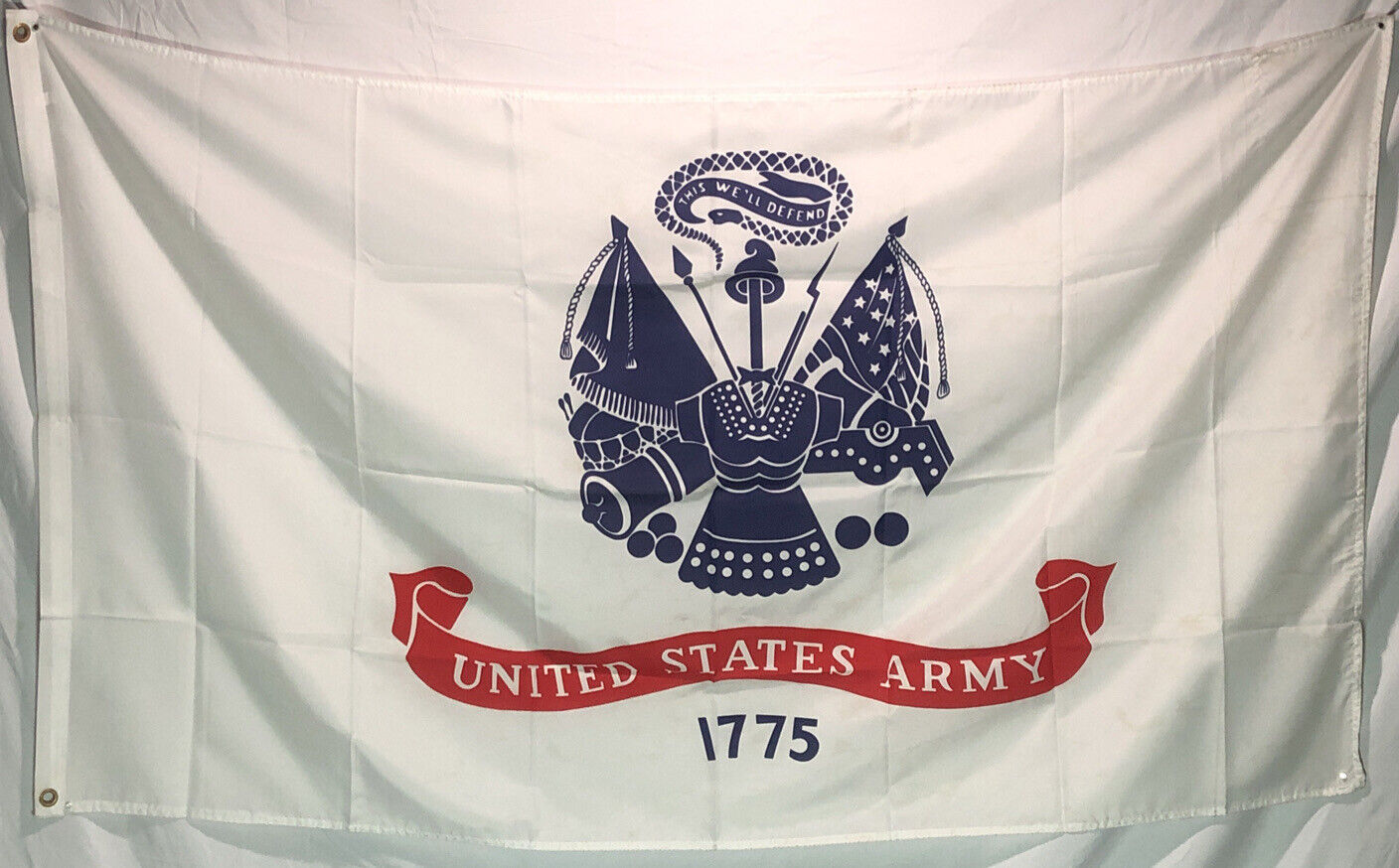 36” X 60” Vintage U.S. Army White 1775 Flag Banner “This We’ll Defend”