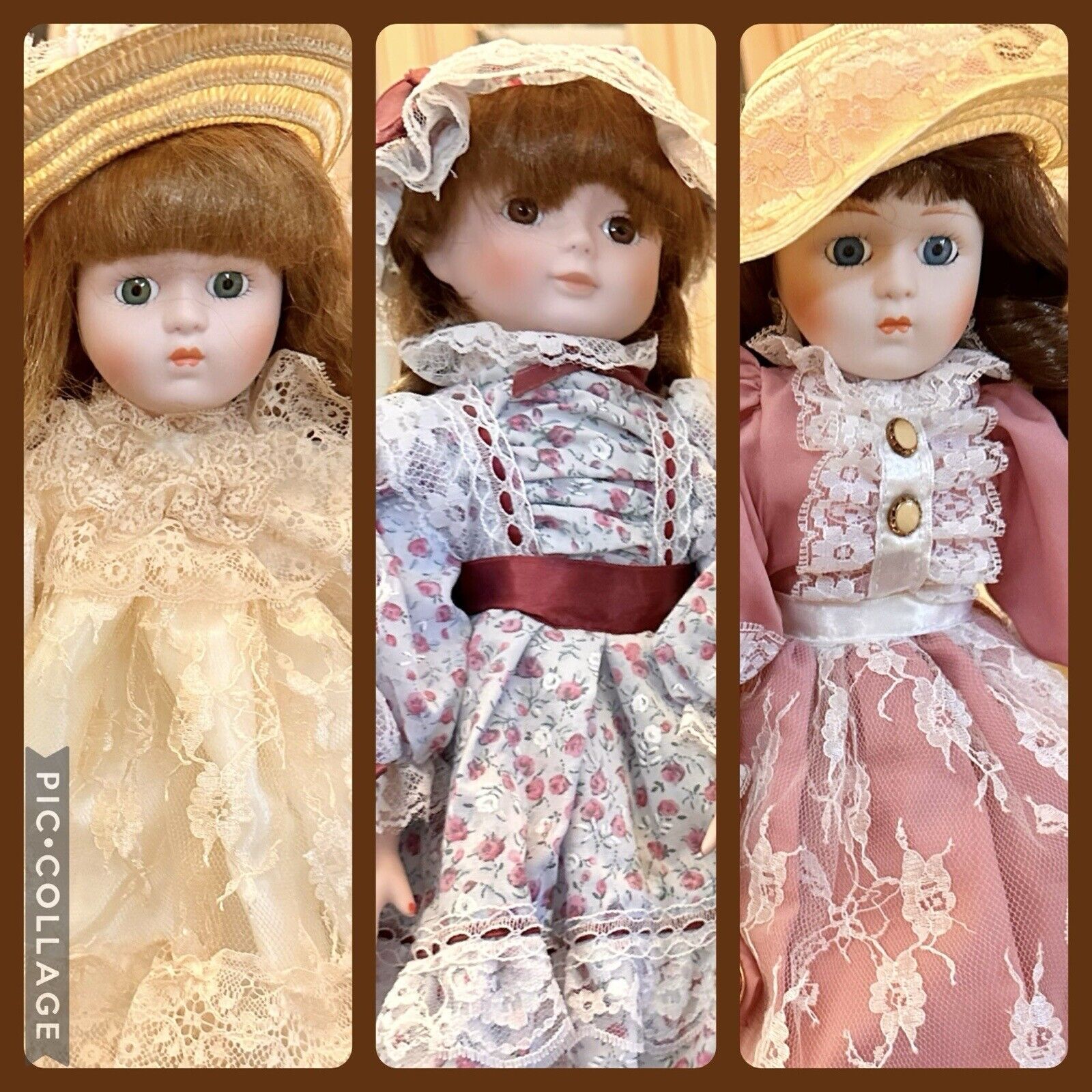 (3) Vintage Heritage Mint Ltd Collection Porcelain Dolls With Support