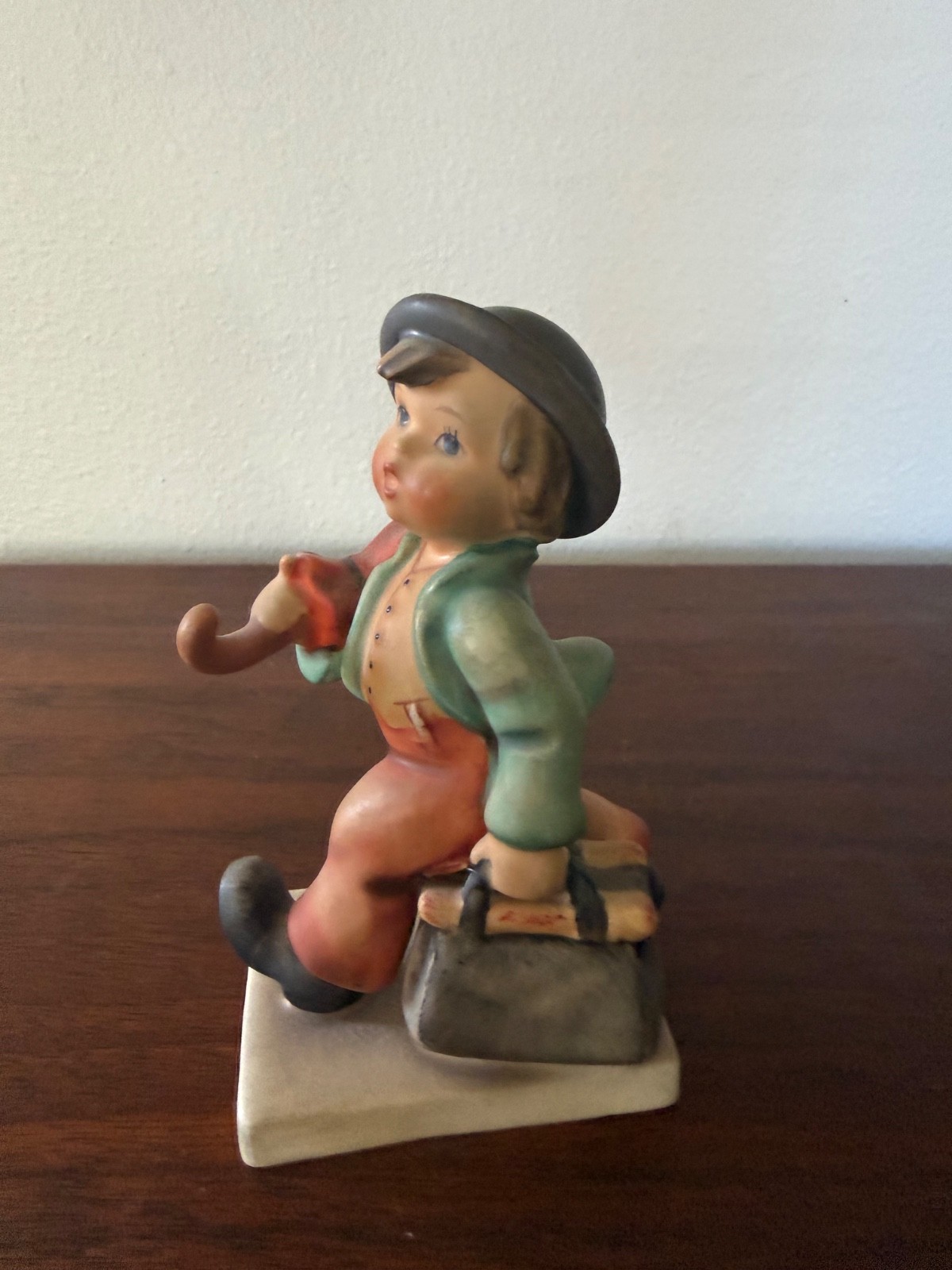Vintage Goebel M.I. Hummel Merry Wanderer Boy Umbrella 4” Germany Figurine