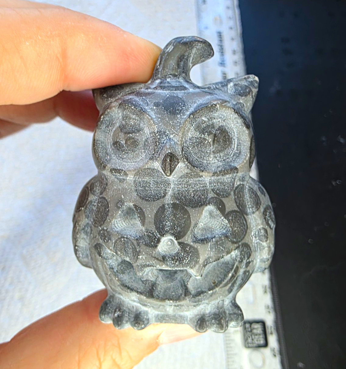Owl Stone Figurine Small Polka Dot Gray 132g