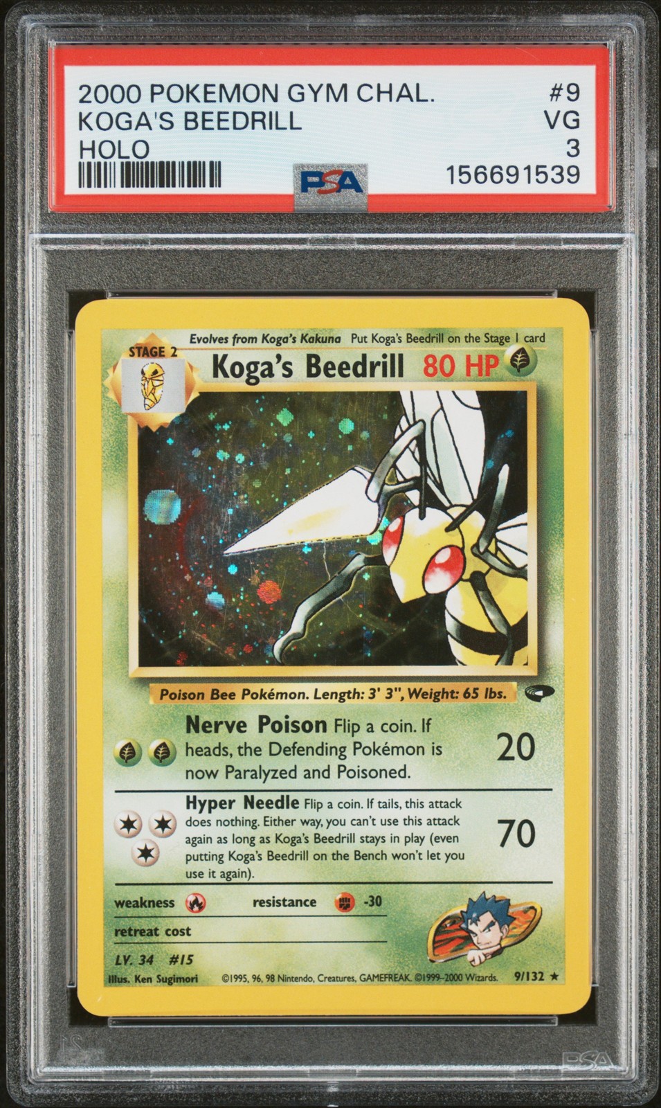 2000 Pokemon Gym Challenge #9 Koga\'S Beedrill Holo PSA 3