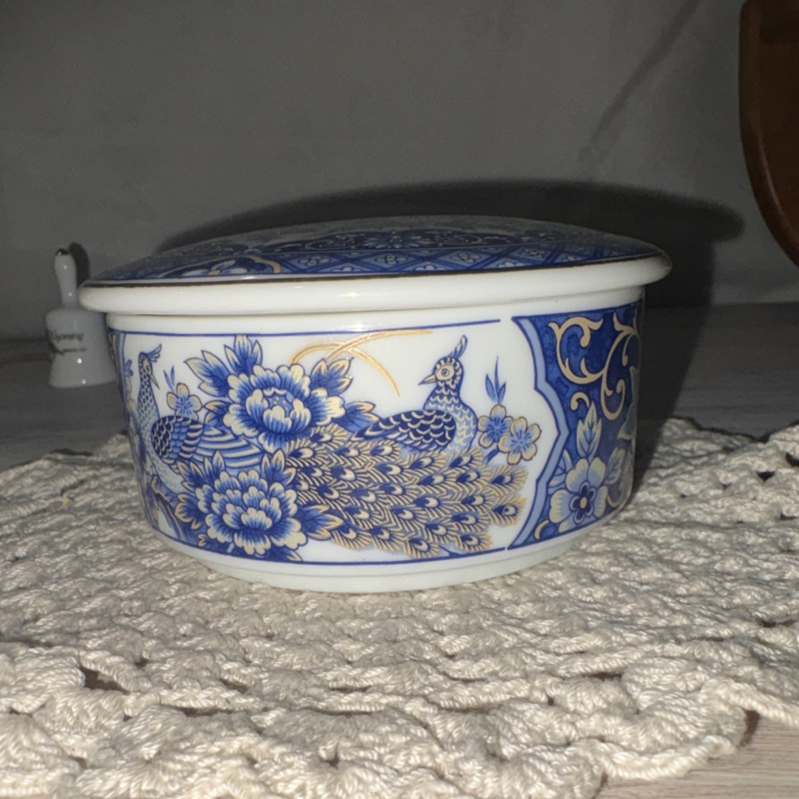 Royal Peacock Jamestown China Lidded Bowl Blue Peacock Design Made in Japan