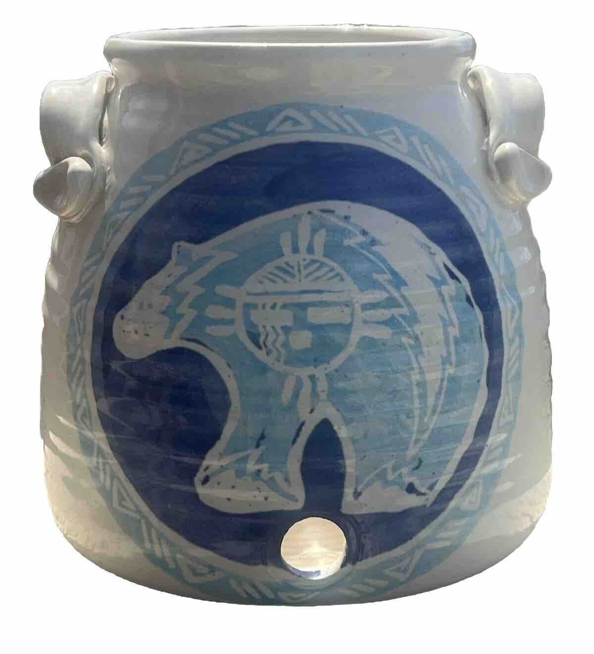 Vtg Native American Acoma Pottery Water Jug Jar Spirit Bear Vessel Arizona