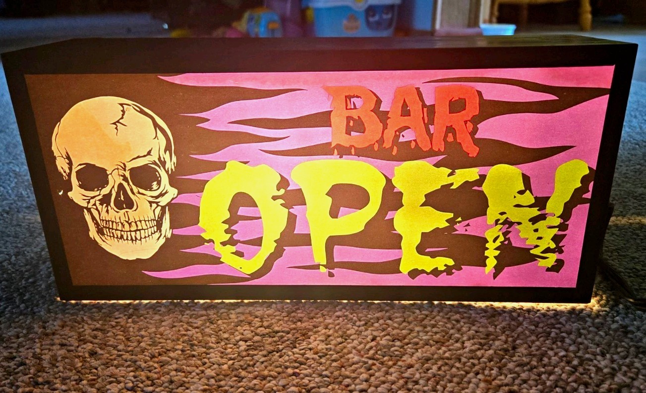 Vtg 2009 Take One Lighted Sign Skull BAR OPEN Halloween Decor 22382 GOTHIC WORKS