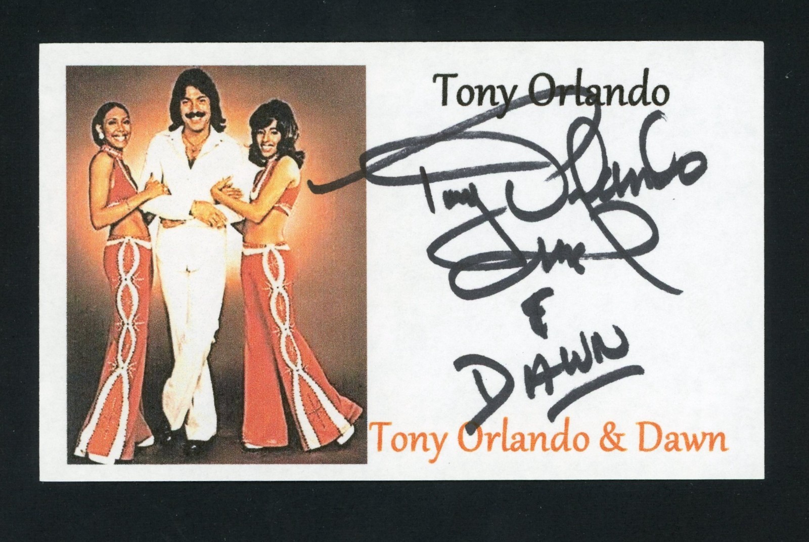 Tony Orlando Singer of Tony Orlando and Dawn Group Signed 3x5 Card G1425