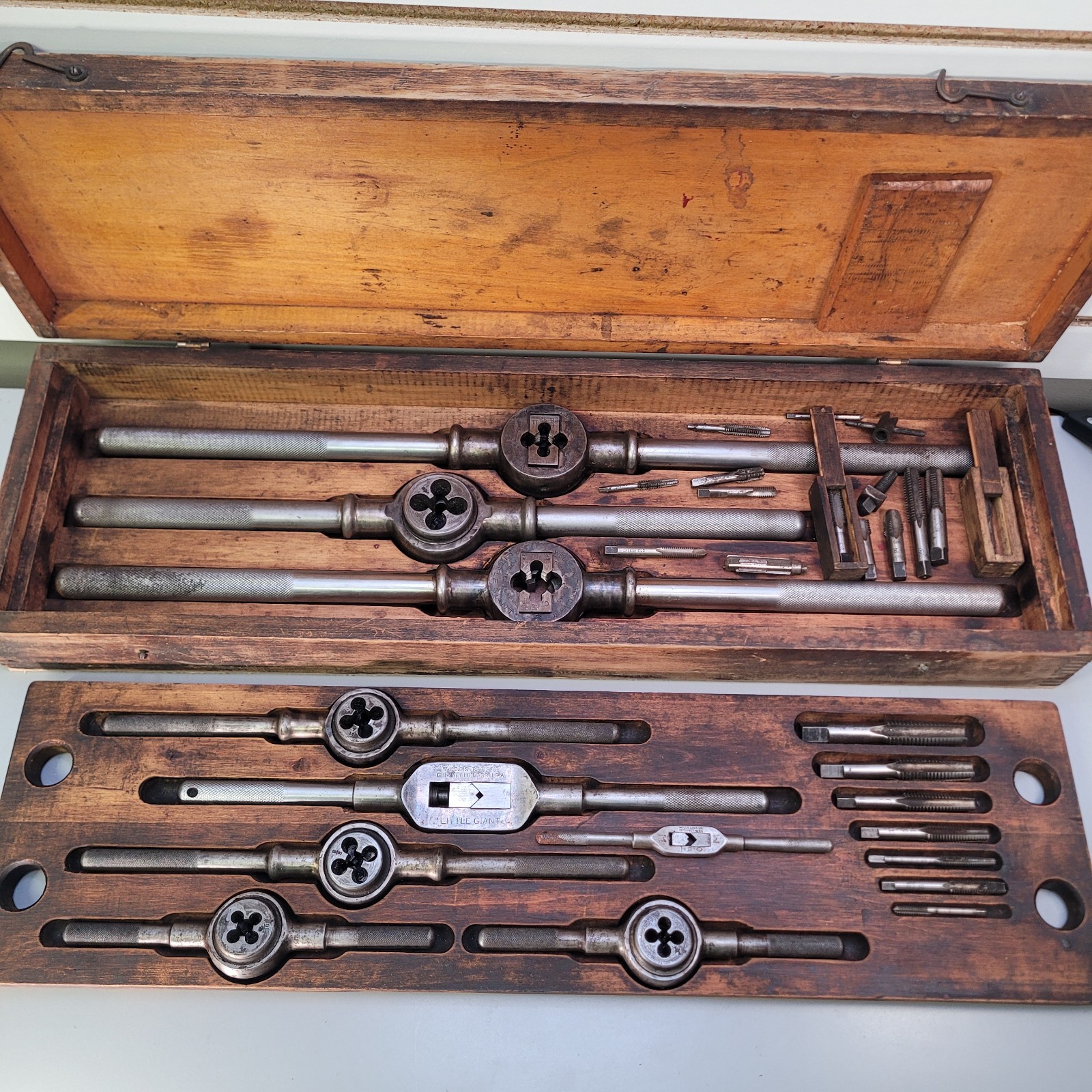 Vintage Greenfield Wells Brothers Little Giant Tap & Die Set Wooden Case Antique