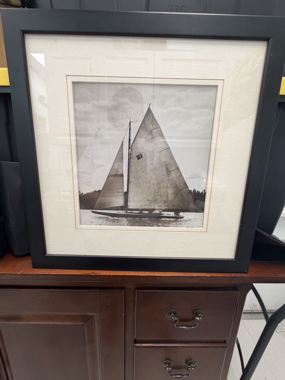 Vintage Sepia Toned Sailboat Photo Framed
