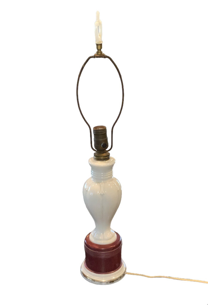 White Porcelain Table Lamp Vintage Antique Tall Electric Mid Century
