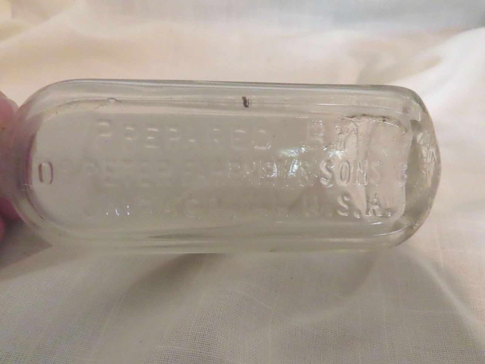 Antique Dr. Peter Fahrney & Sons Embossed Blown Glass Bottle Medicine Bottle