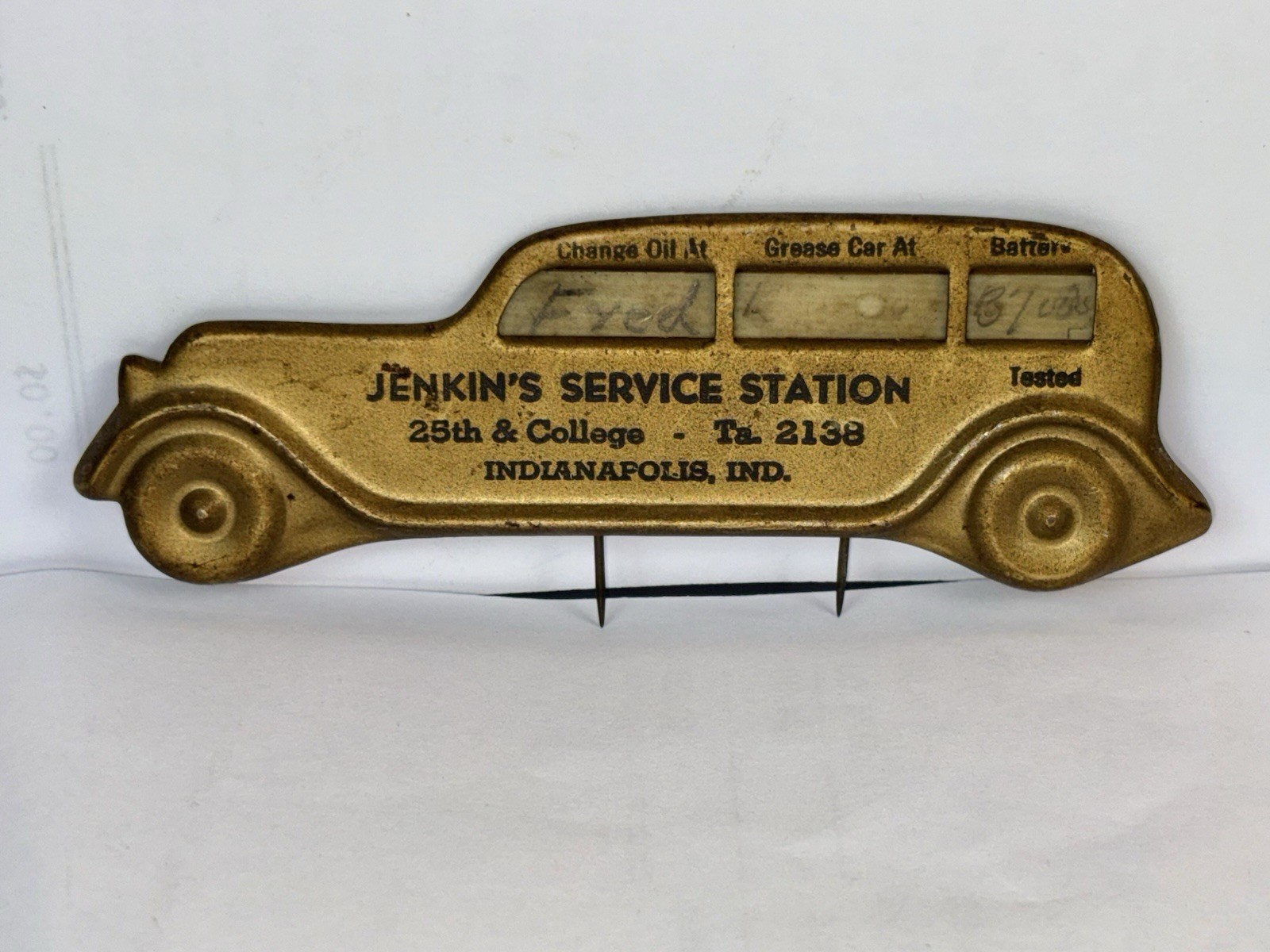 Vintage 40s Automotive Oil Change Service Reminder Dashboard Tag Indianapolis,In Vintage 40s Automotive Oil Change Service Reminder Dashboard Tag Indianapolis,In