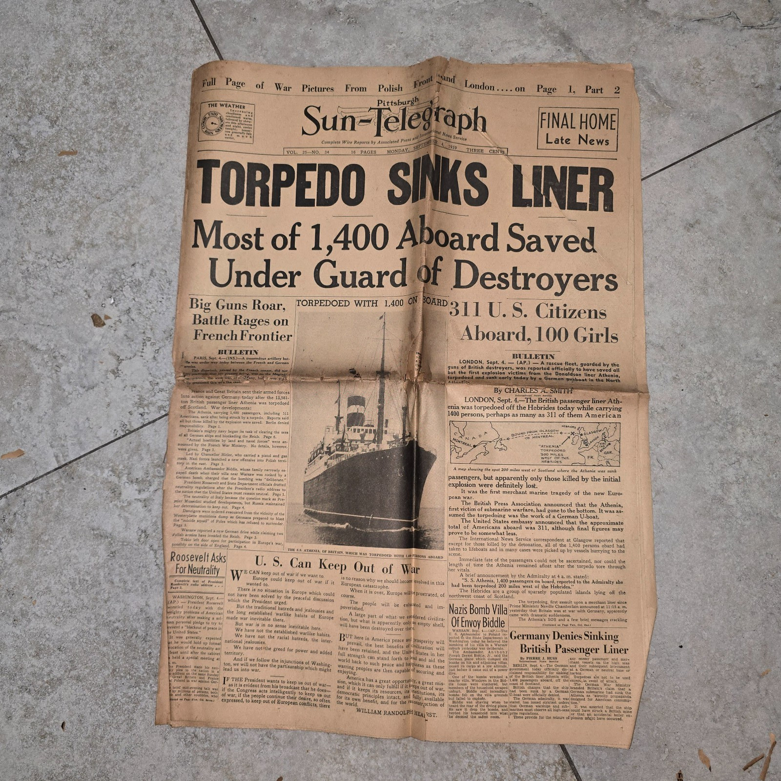 Historic Newspaper Pittsburg Sun-Telegraph - \
