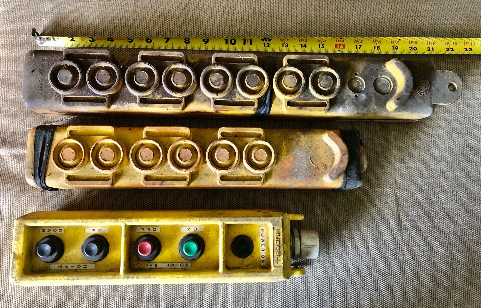 Lot of 3 Large Push Button Stations Joy Hubbell - Parts Lot of 3 Large Push Button Stations Joy Hubbell - Parts