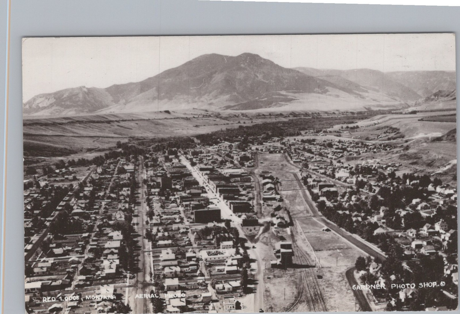 Aerial View Red Lodge Montana MT Mountains Railroad RPPC Gardner 1930s Postcard