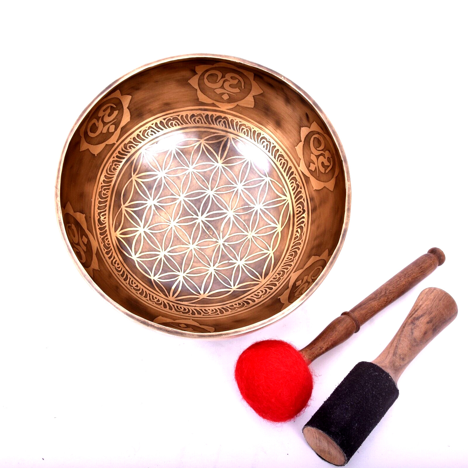 8 Inches Flower Of Life Carving Tibetan Singing Bowl - Best For Sound Healing