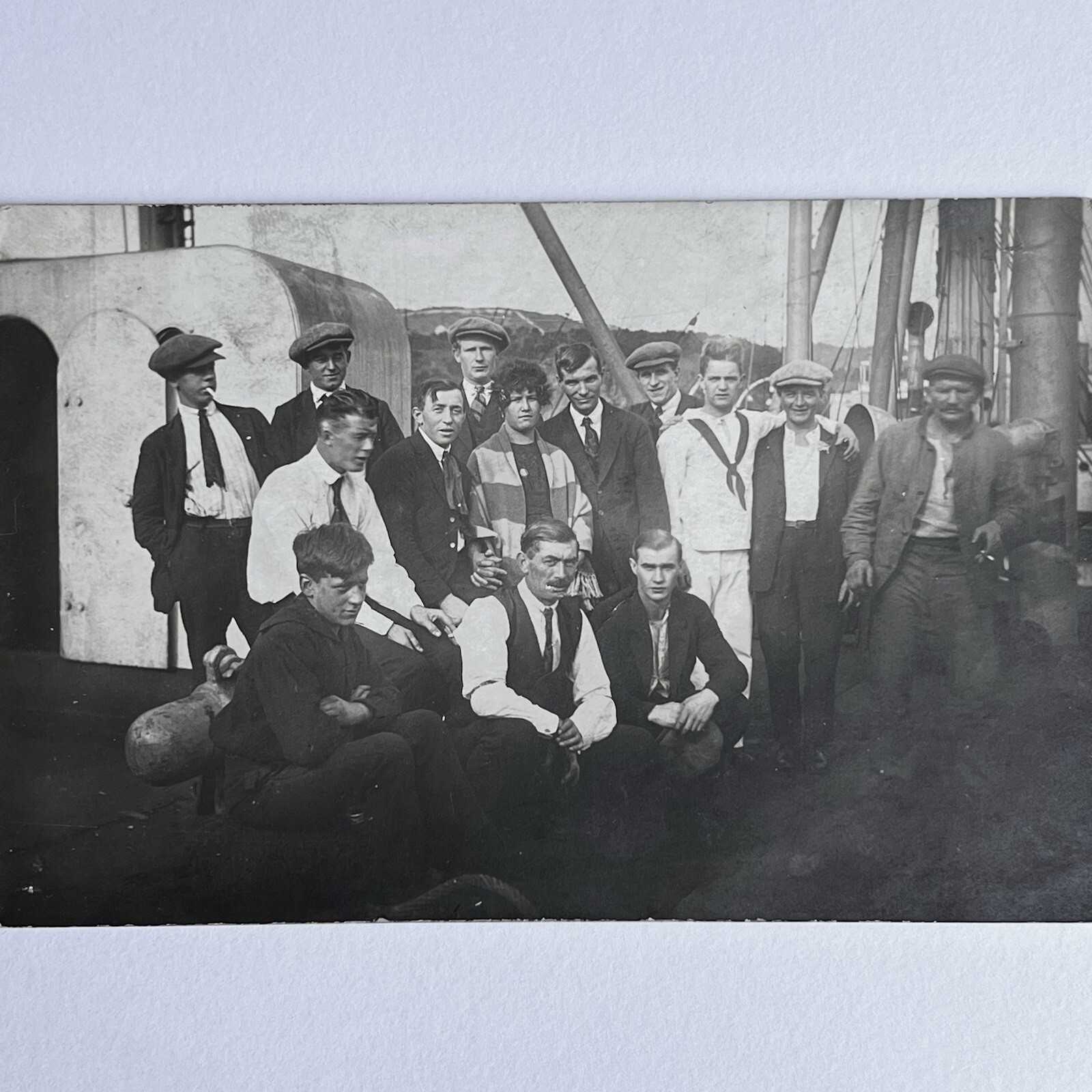 Antique RPPC Real Photograph Postcard Men Sailors Ship Possible Cross Dresser
