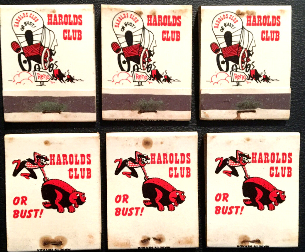 Original Lot of 6 Harold\'s Club Matchbooks – Reno, Nevada c-1960s- New Old Stock