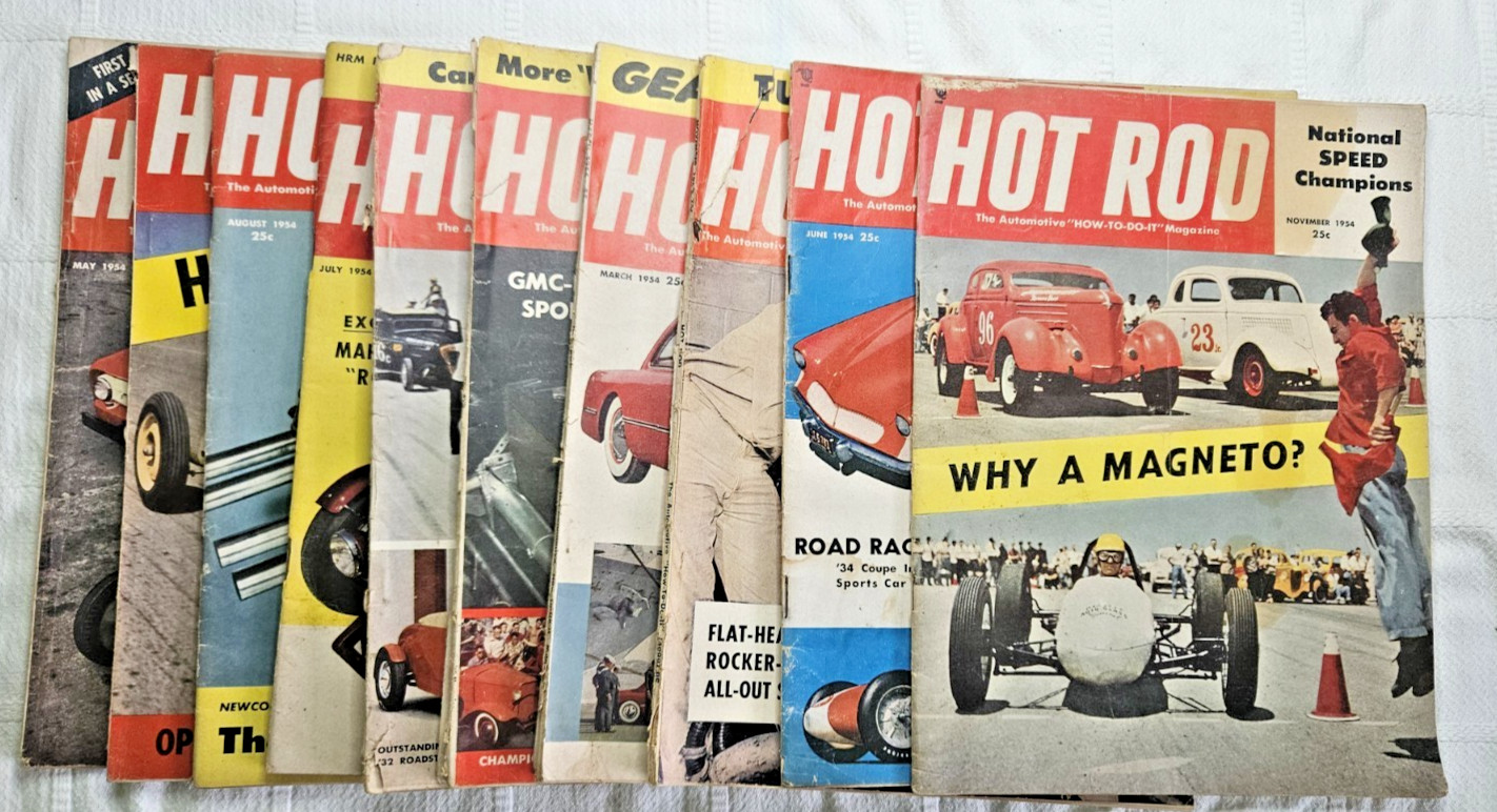 Lot Of 10 Vintage HOT ROD Magazines 1953 & 1954 issues