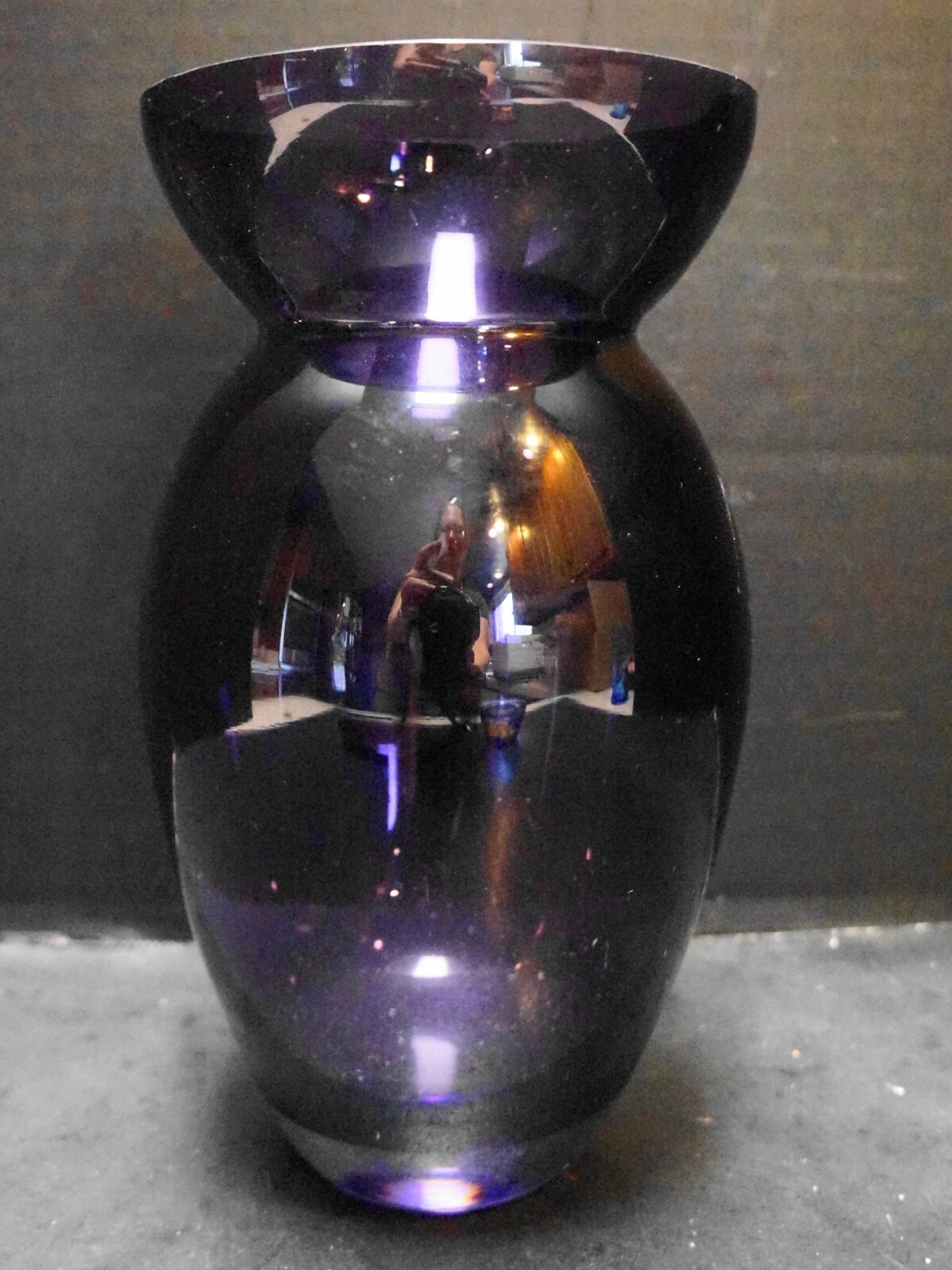 Amethyst Purple Art Glass Vase Clear Base Ground Rim