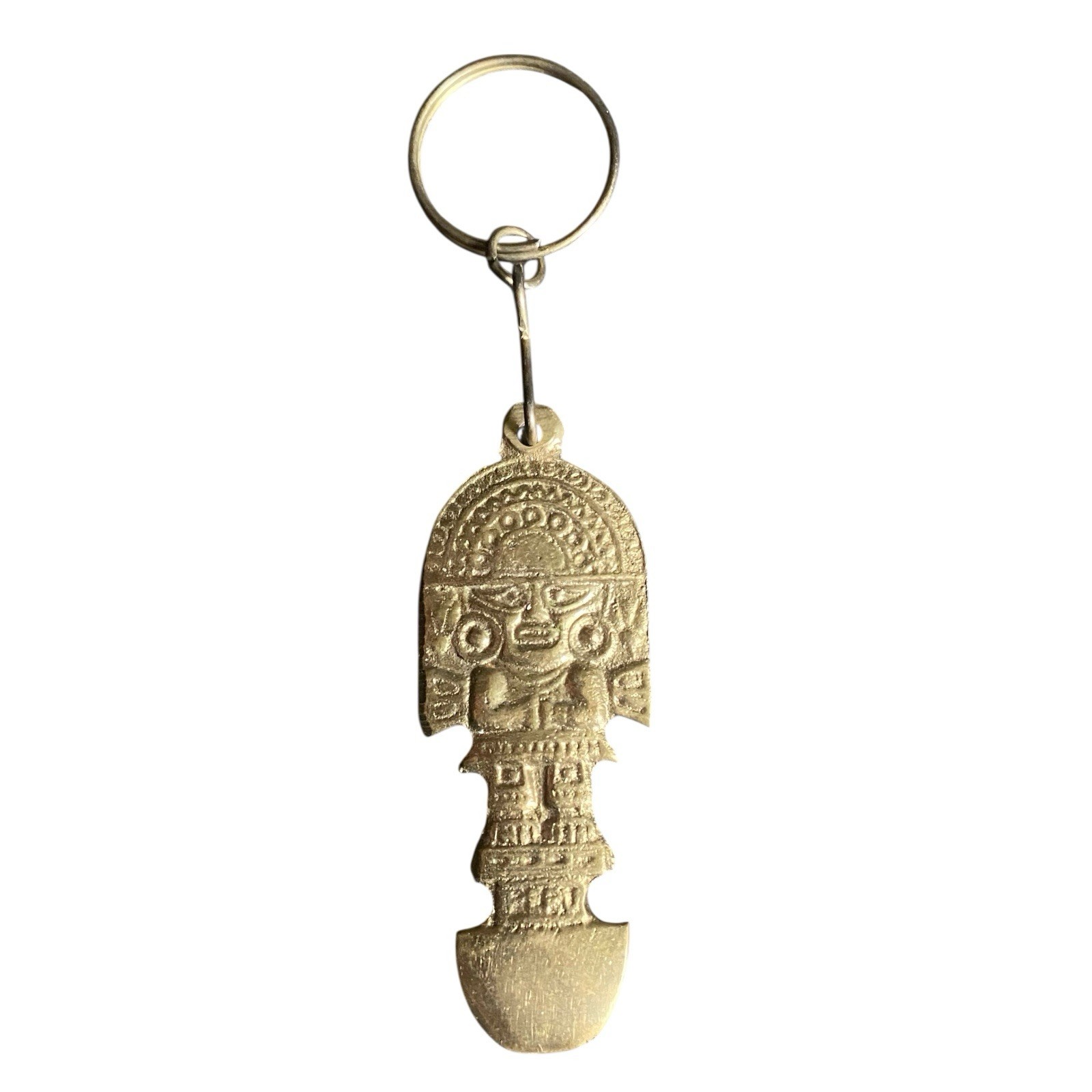Peru Aztec Mayan Style Keychain Key Ring Fob Souvenir Gold Tone  E340