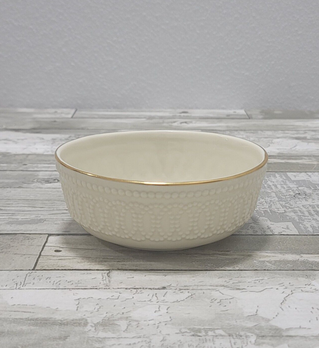 Lenox Porcelain Accent Bowl With Gold Trim - Embossed Beaded Sides - Round