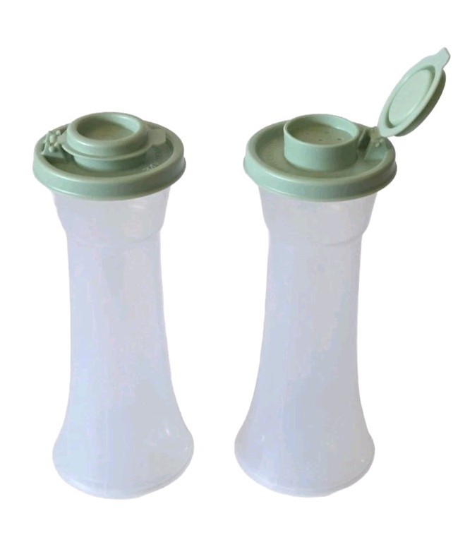 Tupperware Large Hourglass Salt and Pepper Shakers Set New -Sage- NEW