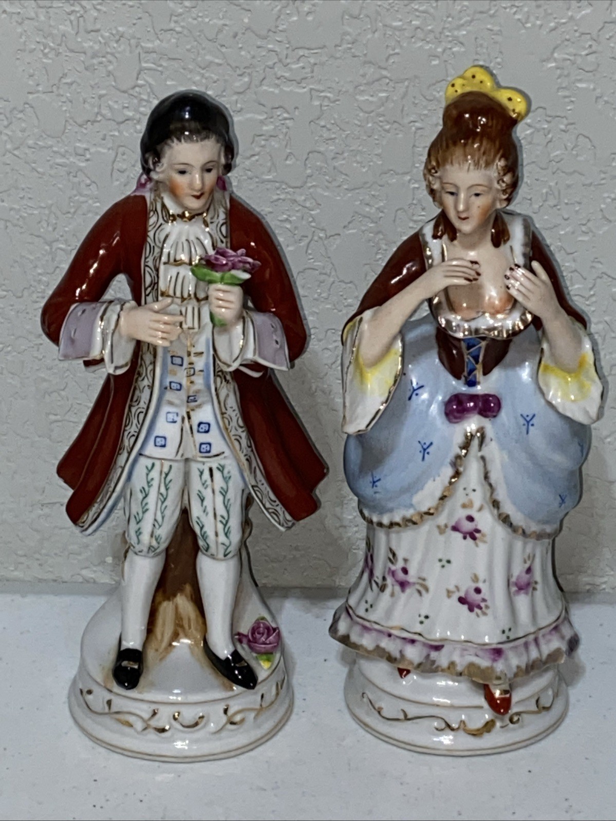 VTG Orion Made In Occupied Japan Porcelain Victorian Couple Set 10” Figurines