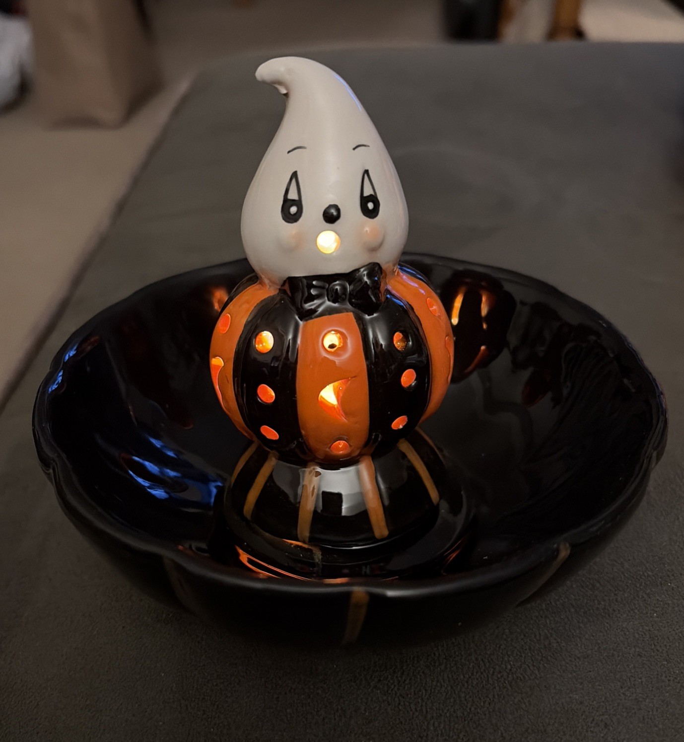 Johanna Parker Light Up MINI Pumpkin Peep Ghost Candy Bowl Halloween