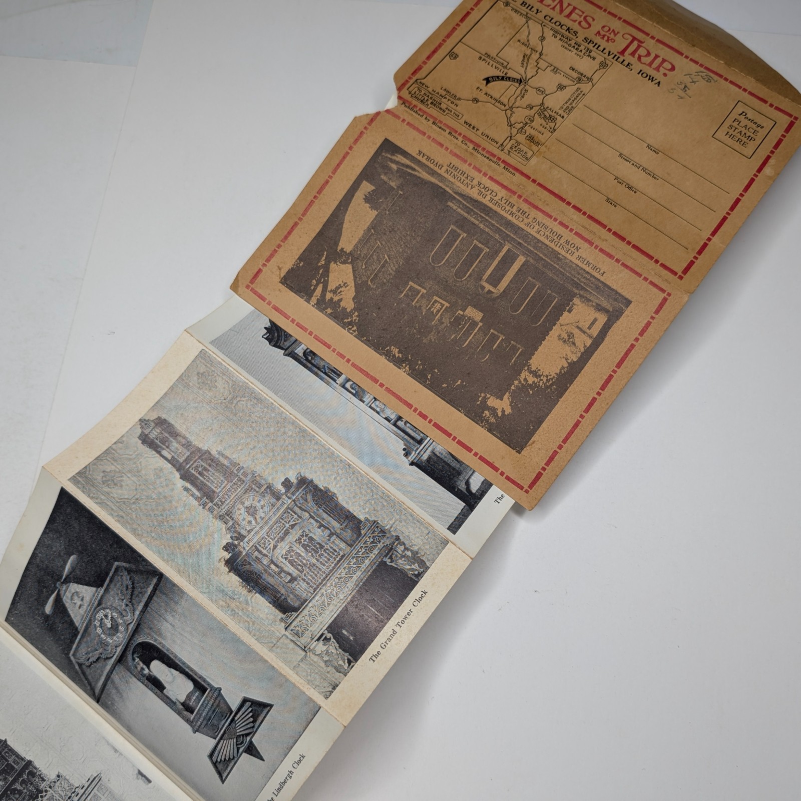Vtg Bily Clocks Spillville IA Souvenir Postcard Folder Antonin Dvorak Residence