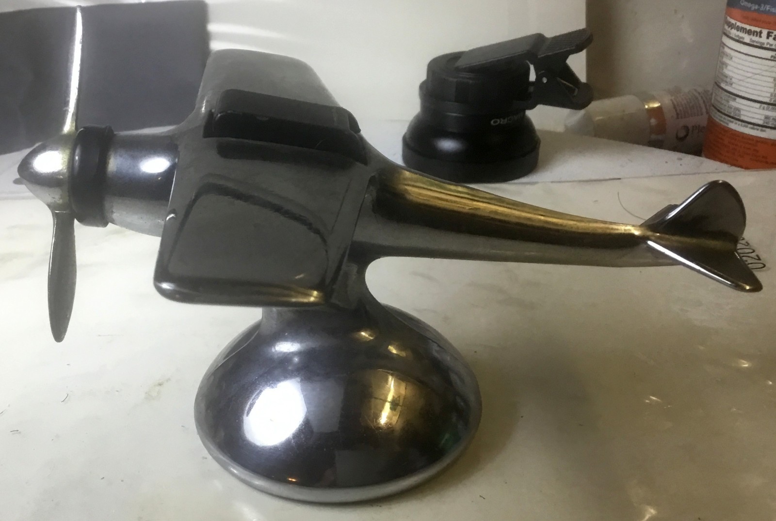 1940's HAMILTON AIRPLANE TABLE LIGHTER CHROME Art Deco  Airflame 6 x 4 x 3