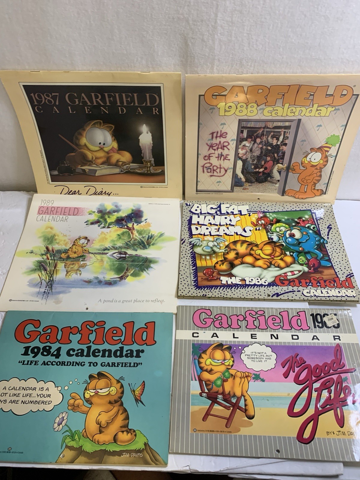 VTG Garfield Comic Calendar 1984, 85, 86, 87, 88, 89 Lot 6 Jim Davis