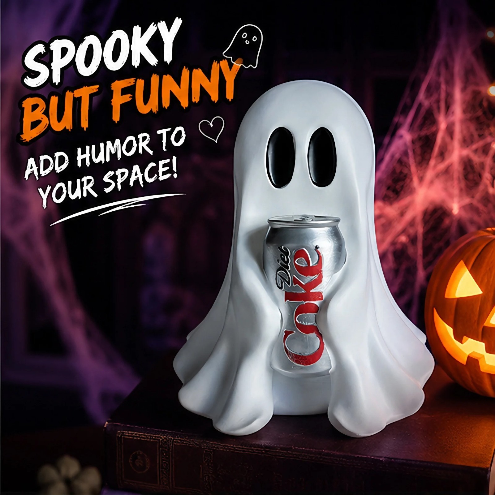 New Funny COCA-COLA Ghost Figurine Holding Diet cock Can Halloween (No drinks) M