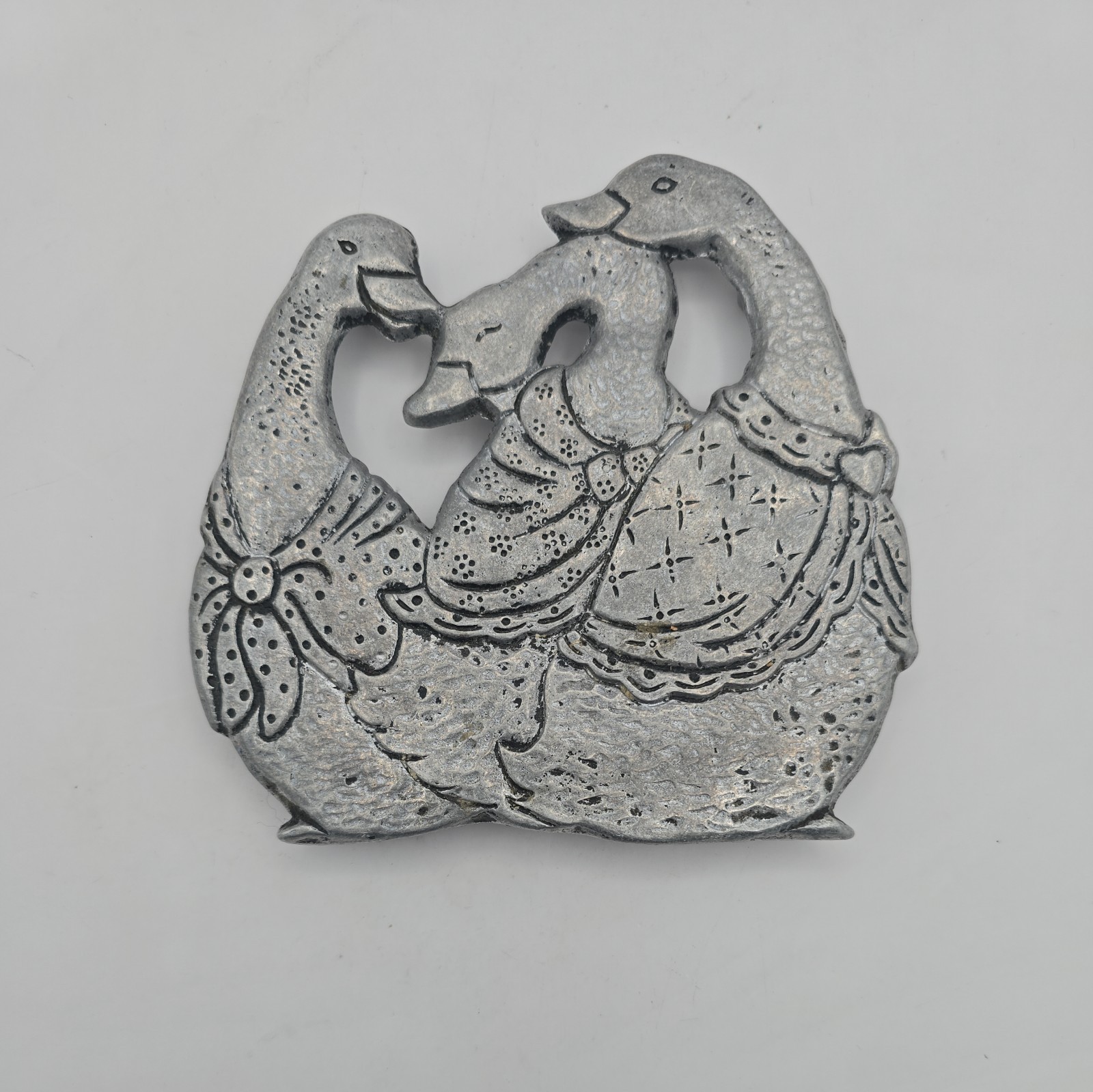 Vintage Pewter Trivet Three Geese 5.25 Inch Decor