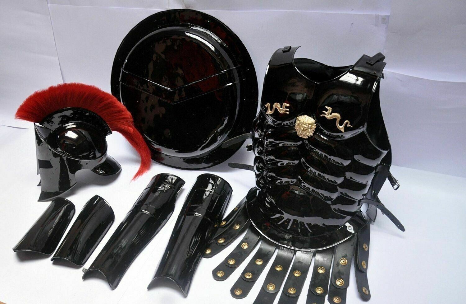 300 King Spartan Helmet With Muscle Armor Jacket Leg &Round Shield Costume Gift